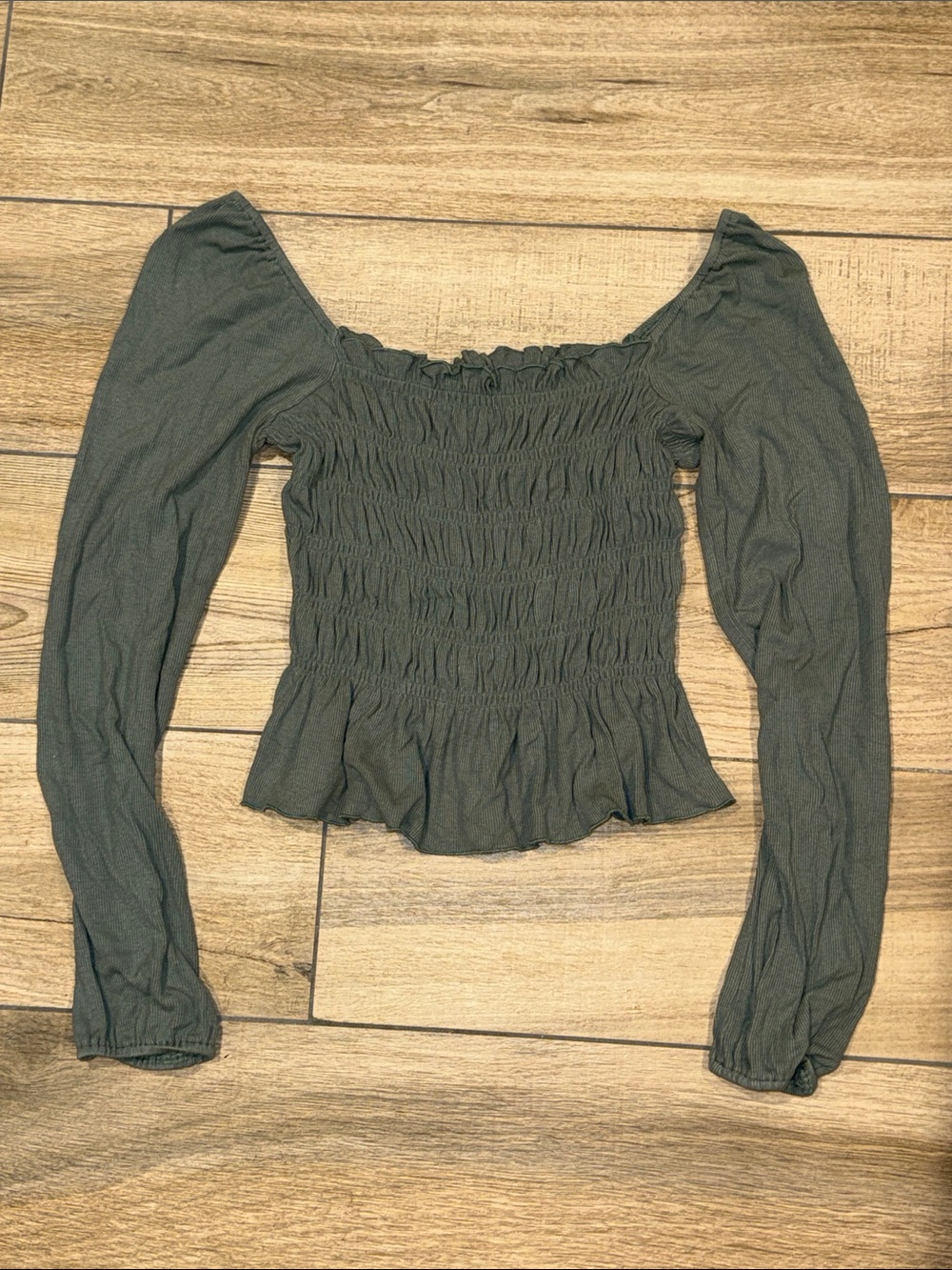 Altar'd State Olive Green Smocked Peplum Crop Top